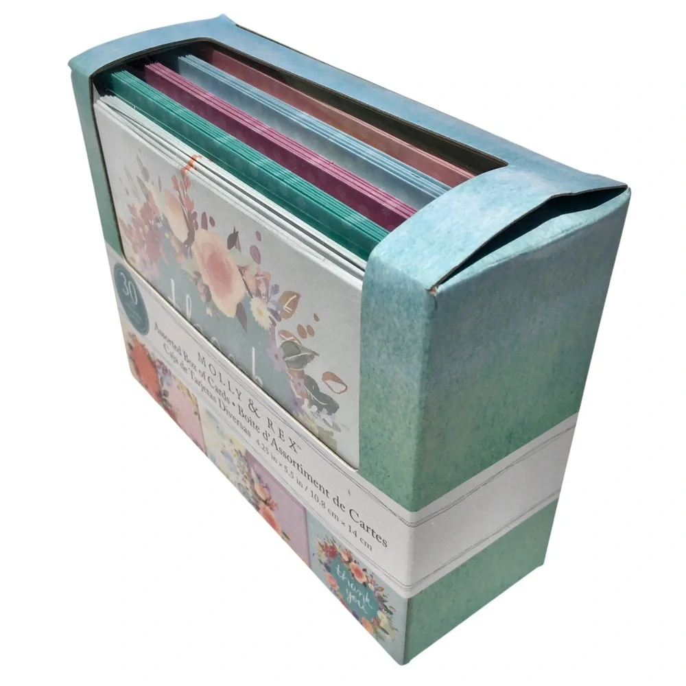 Molly & Rex Assorted Box of 30 Blank Note Cards, Teal Floral (74240)
